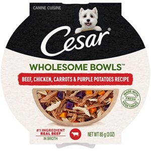 cesar wholesome bowls adult soft wet dog food beef, chicken, purple potatoes & carrots recipe, (10) 3 oz. bowls