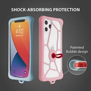 Bone】 Lanyard Phone Bubble Tie 2, Universal Phone Anti-Shock Bumper Case, Adjustable Neck Strap w/Phone Ring Holder for Apple iPhone 12, Samsung Galaxy, Google Pixel, Fits Phones Size 6.1-7.2"- Red