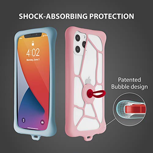 Bone】 Lanyard Phone Bubble Tie 2, Universal Phone Anti-Shock Bumper Case, Adjustable Neck Strap w/Phone Ring Holder for Apple iPhone 12, Samsung Galaxy, Google Pixel, Fits Phones Size 6.1-7.2"- Red