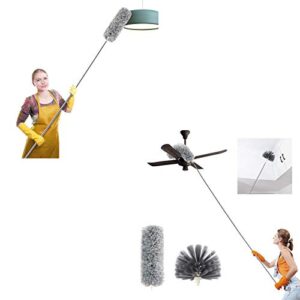 microfiber duster with extension pole 100'' + microfiber & domed cobweb double replacement heads extendable dusters