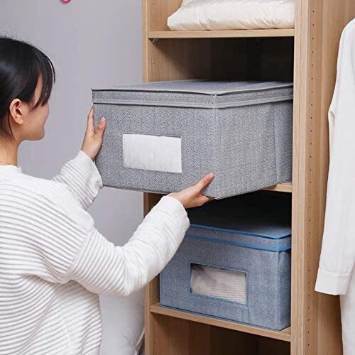 ZyHMW Fabric Closet Storage Box with Lid - Large Storage Box ForIn The Wardrobe - Perfect Clothes Storage Box with Lid (Color: Blue, Size : 15.7 X 11.8 X 9.8 Inches)