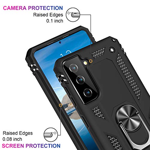 IKAZZ Galaxy S21 Case,Samsung S21 Cover Military Grade Shockproof Heavy Duty Protective Phone Case Pass 16ft Drop Test with Magnetic Kickstand Car Mount Holder for Samsung Galaxy S21 Black