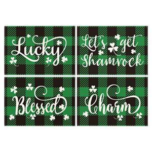 artoid mode buffalo plaid st. patrick's day quotes placemat for dining table, 12 x 18 inch lucky clover shamrock blessed holiday rustic washable table mat set of 4