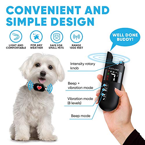 Mini Training Collar for Small Dogs 5-15lbs - Rechargeable Pet Obedience Trainer with Remote Control - Waterproof, 1000-Foot Range - Beeping Sound & Vibration Mode - 6 to 26-Inch Adjustable Strap