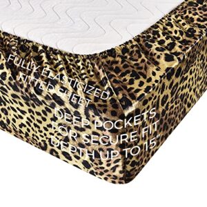 Satin Sheets Twin [3-Piece, Gold Leopard] Hotel Luxury Silky Bed Sheets - Extra Soft 1800 Microfiber Sheet Set, Wrinkle, Fade, Stain Resistant - Deep Pocket Fitted Sheet, Flat Sheet, Pillow Cases