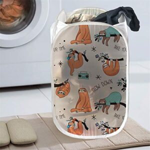 Frestree Mesh Big Capacity Popup Laundry Hamper Novelty Sloth Design Collapsible Clothes Hamper Storage Bins for Washing Laundry, Dormitory, Travel