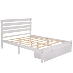 Full Bed with Drawers,Wood Bed Frame with Headboard and Footboard Mattress Foundation Wood Bed Platform for Boys, Girls, Kids, Young Teens and Adults,White