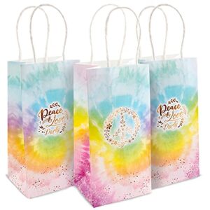joyful toys tie dye party bags pack of 16 - goodie gift bags with handle for candy favors & treats | ideal for 70s pastel tie dye hippie party decorations & party supplies