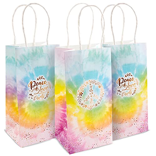 Joyful Toys Tie Dye Party Bags Pack of 16 - Goodie Gift Bags with Handle for Candy Favors & Treats | Ideal for 70s Pastel Tie Dye Hippie Party Decorations & Party Supplies