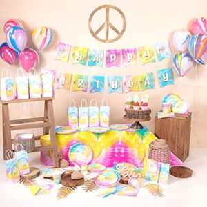 Joyful Toys Tie Dye Party Bags Pack of 16 - Goodie Gift Bags with Handle for Candy Favors & Treats | Ideal for 70s Pastel Tie Dye Hippie Party Decorations & Party Supplies