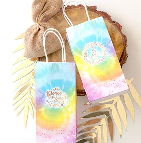 Joyful Toys Tie Dye Party Bags Pack of 16 - Goodie Gift Bags with Handle for Candy Favors & Treats | Ideal for 70s Pastel Tie Dye Hippie Party Decorations & Party Supplies