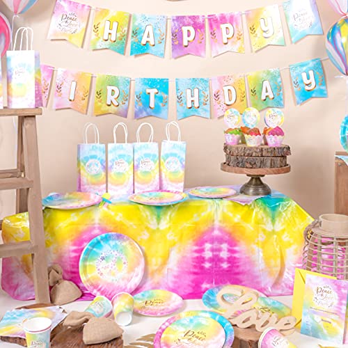 Joyful Toys Tie Dye Party Bags Pack of 16 - Goodie Gift Bags with Handle for Candy Favors & Treats | Ideal for 70s Pastel Tie Dye Hippie Party Decorations & Party Supplies