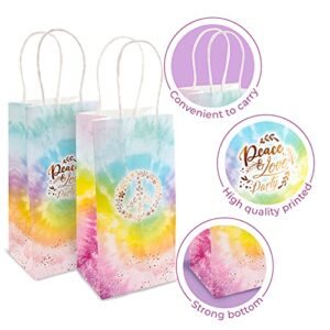 Joyful Toys Tie Dye Party Bags Pack of 16 - Goodie Gift Bags with Handle for Candy Favors & Treats | Ideal for 70s Pastel Tie Dye Hippie Party Decorations & Party Supplies