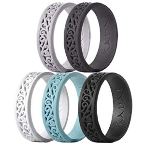 kauai silicone rings for women - pretty rubber rings perfect as promise ring, engagement ring or men & womens wedding band - stackable, breathable, lightweight, soft, & thin comfort women’s silicone wedding bands (timeless elegance series)