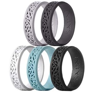 KAUAI Silicone Rings for Women - Pretty Rubber Rings Perfect as Promise Ring, Engagement Ring or Men & Womens Wedding Band - Stackable, Breathable, Lightweight, Soft, & Thin Comfort Women’s Silicone Wedding Bands (Timeless Elegance Series)