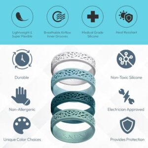 KAUAI Silicone Rings for Women - Pretty Rubber Rings Perfect as Promise Ring, Engagement Ring or Men & Womens Wedding Band - Stackable, Breathable, Lightweight, Soft, & Thin Comfort Women’s Silicone Wedding Bands (Timeless Elegance Series)