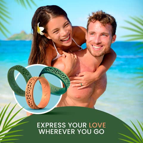 KAUAI Silicone Rings for Women - Pretty Rubber Rings Perfect as Promise Ring, Engagement Ring or Men & Womens Wedding Band - Stackable, Breathable, Lightweight, Soft, & Thin Comfort Women’s Silicone Wedding Bands (Timeless Elegance Series)