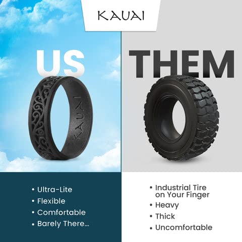 KAUAI Silicone Rings for Women - Pretty Rubber Rings Perfect as Promise Ring, Engagement Ring or Men & Womens Wedding Band - Stackable, Breathable, Lightweight, Soft, & Thin Comfort Women’s Silicone Wedding Bands (Timeless Elegance Series)