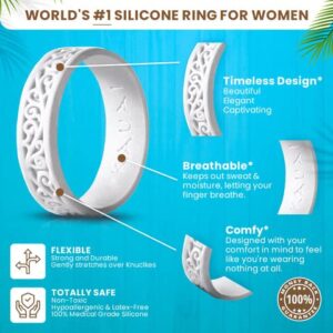 KAUAI Silicone Rings for Women - Pretty Rubber Rings Perfect as Promise Ring, Engagement Ring or Men & Womens Wedding Band - Stackable, Breathable, Lightweight, Soft, & Thin Comfort Women’s Silicone Wedding Bands (Timeless Elegance Series)