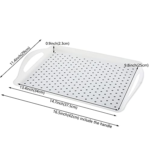 2Pcs Rectangle Anti-Slip Food Serving Tray with Handles, Non Skid Multipurpose Tray for Breakfast Food Drink Trays (White)