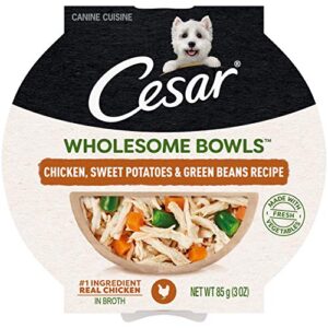 cesar wholesome bowls adult soft wet dog food toppers chicken, sweet potato & green beans recipe, (10) 3 oz. bowls