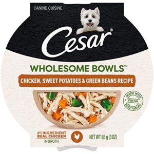 CESAR WHOLESOME BOWLS Adult Soft Wet Dog Food Toppers Chicken, Sweet Potato & Green Beans Recipe, (10) 3 oz. Bowls