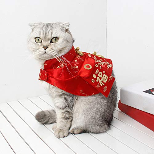 BESUFY Autumn Winter Kitten Cloak New Year Style Acrylic Tang Suit Pet Warm Clothes,New Year Christmas Cotton Vest for Medium Large Dogs Chinese Tang Style Yellow XS