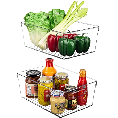 Sorbus 2 Pack Premium Fridge Bins- Thick Sturdy Plastic Refrigerator Pantry Organizer- Versatile Non-Slip Stackable Cabinet Organization- Bath, Makeup, Food Snack Packet Organizer- Clear Square Bin