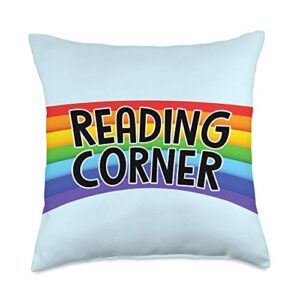 wild honey collections reading corner book nook rainbow kids throw pillow, 18x18, multicolor
