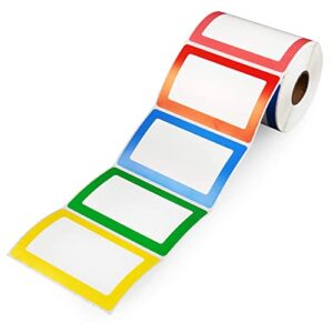 lotfancy name tag stickers, 500pc plain labels , 1 roll, 5 colors, 3.5" x 2.25" , adhesive tags with perforated line for school office home
