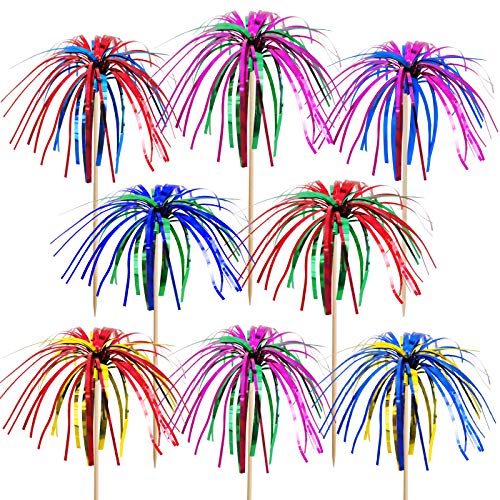 BLUE TOP Cocktail Picks Wood Foil Firework Cake Picks 9 Inch 100 PCS,Cupcake Toppers for Cakes Decoration,Party Suppliers,July 4th,Halloween Decoration,Thanksgiving Day