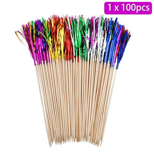 BLUE TOP Cocktail Picks Wood Foil Firework Cake Picks 9 Inch 100 PCS,Cupcake Toppers for Cakes Decoration,Party Suppliers,July 4th,Halloween Decoration,Thanksgiving Day