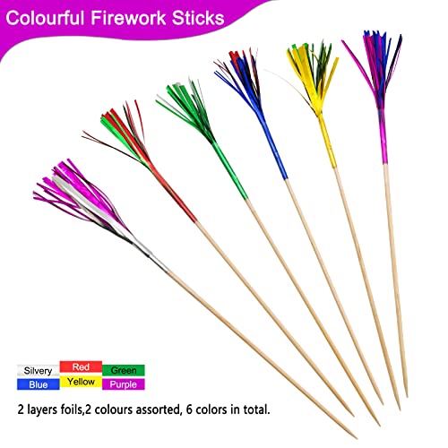 BLUE TOP Cocktail Picks Wood Foil Firework Cake Picks 9 Inch 100 PCS,Cupcake Toppers for Cakes Decoration,Party Suppliers,July 4th,Halloween Decoration,Thanksgiving Day