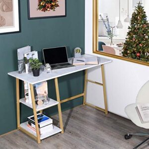 raamzo gold and faux marble finish computer writing study trestle desk modern vintage home office