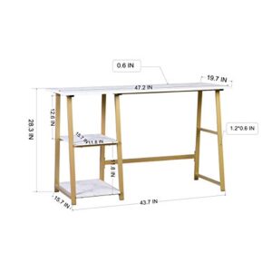 RAAMZO Gold and Faux Marble Finish Computer Writing Study Trestle Desk Modern Vintage Home Office