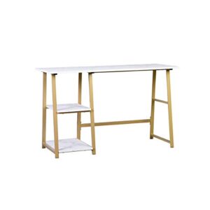 RAAMZO Gold and Faux Marble Finish Computer Writing Study Trestle Desk Modern Vintage Home Office