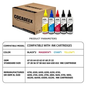 COCADEEX 500ml Ink Refill Kit Compatible with Ink Cartridges 67XL 65XL 64XL 63XL 62XL 67 65 64 63 62