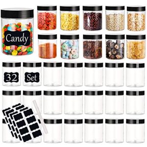 plastic jars with lids empty slime cosmetics containers clear gift food jars round pet cream jars with black lids pen labels for kitchen storage spices dry food body butter slime making (8oz 32pcs）