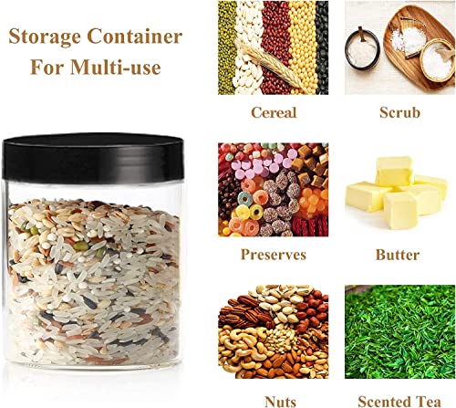 Plastic Jars with Lids Empty Slime Cosmetics Containers Clear Gift Food Jars Round PET Cream Jars with Black Lids Pen Labels for Kitchen Storage Spices Dry Food Body Butter Slime Making (8OZ 32PCS）