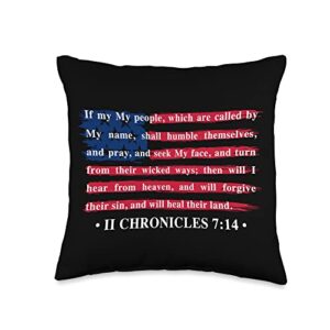 scripture bible verse designs 2nd chronicles 7:14, american flag, if my people throw pillow, 16x16, multicolor