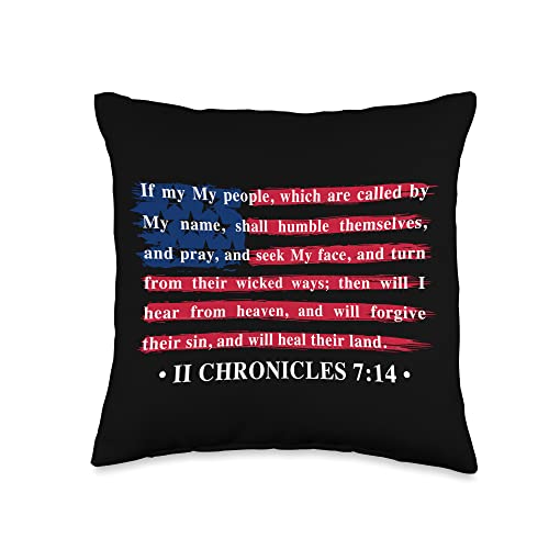 Scripture Bible Verse Designs 2nd Chronicles 7:14, American Flag, If My People Throw Pillow, 16x16, Multicolor