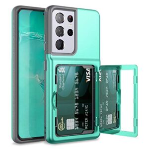 welovecase for samsung galaxy s21 ultra wallet case with credit card holder & hidden mirror, defender protective shockproof heavy duty phone cover for samsung galaxy s21 ultra 5g, 6.8 inch mint