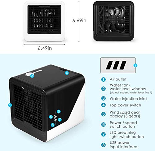 Portable Air Conditioner, FlyBanboo Mini Fan Air Cooler, Personal Use Evaporative Air Humidifier for Home Kitchen Office Nightstand, USB Cable, Quiet&Strong Wind