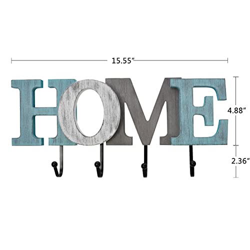 Morning View Wooden Home Sign Decor Aqua Hanging Block Letters Sign with Hook Rustic Decorative Wooden Letters for Wall Decor Cutout Letters Wooden Word Signs Home Signs (Home)