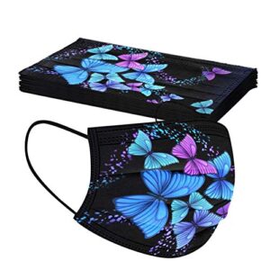 50 Pack Disposable Face Mask for Adult With Designs Cute Butterfly Printed Paper Masks Full Face Cover Protections (Butterfly Theme/02)