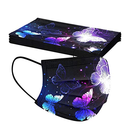 50 Pack Disposable Face Mask for Adult With Designs Cute Butterfly Printed Paper Masks Full Face Cover Protections (Butterfly Theme/02)