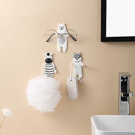 4 Pcs Animal Adhesive Hooks, Cute Decorative Wall Hooks, Reusable Waterproof Hooks for Bathroom Bedroom Nursery Kitchen,Versatile Hooks for Hanging Towel,Keys,Hat,Scarves,Bracelets,Purses (Bear+ Dog)