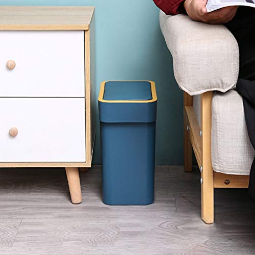 Cabilock Slim Trash Can Plastic Wastebasket with Press Type Lid Garbage Container Bin for Bathroom Powder Room Bedroom Kitchen Office