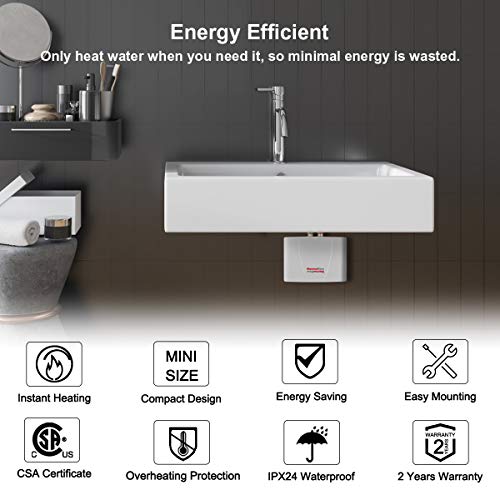 Thermoflow 110V~120V Mini Tankless Water Heater Electric Point of Use On Demand Instant Hot Water Heater for Sinks Wall Mounted, CSA Certified 3.5kW Hard Wired