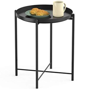yesker side table, end table metal small table indoor outdoor & snack bedside table sofa side snack table accent coffee table living room bedroom balcony 1 layer (black)